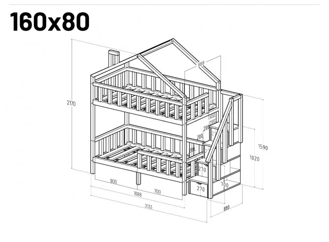 Bunk bed with stairs - NIKOLA PLUS - Side entry