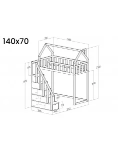 Hochbett mit Treppe - Zosia - Vordereingang - Höhe 150cm