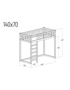 Lit mezzanine 140 × 70 cm, hauteur 120 cm – FILIP – dessin technique