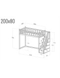 Łóżko na antresoli ze schodami 200x80 - FILIP - Rysunek techniczny