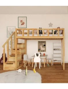Lit mezzanine FILIP avec escalier d’accès latéral – visualisation