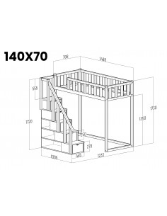 Poschodová posteľ so schodiskom - FILIP - Vstup z predu - Výška 135 cm