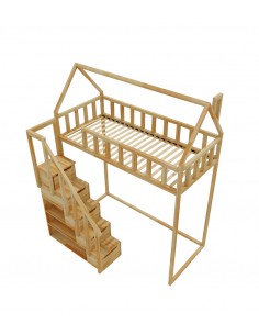 Łóżko na antresoli ze schodami - Zosia - Wejście front - Wnęka na 150cm