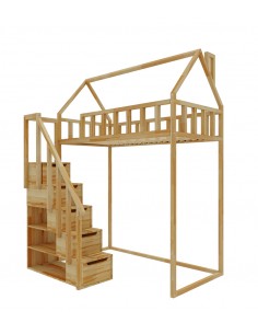 Łóżko na antresoli ze schodami - Zosia - Wejście front - Wnęka na 150cm