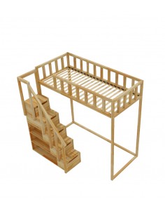 Lit mezzanine avec escalier - FILIP - Accès frontal - Hauteur de 135 cm