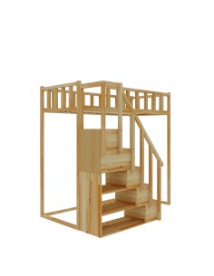 Hochbett mit Treppe - FILIP - Fronteingang - Höhe 135 cm