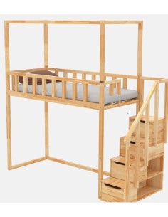 Hochbett Modell Filip mit Deckenaufbau – Seitenansicht auf weißem Hintergrund