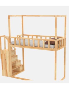 Lit mezzanine modèle Filip avec structure jusqu’au plafond – vue arrière gauche sur fond blanc