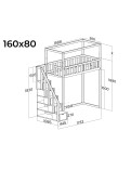 Łóżko antresola 160×80 z konstrukcją do sufitu – wysokość pod łóżkiem 150 cm – rysunek techniczny
