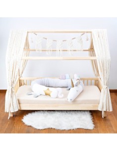 Boudin de lit enfant Licorne sur le lit – vue de face – Gris