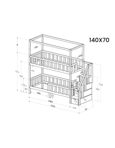 Stapelbed met trap FILIP met plafondhoge constructie – Zij-ingang