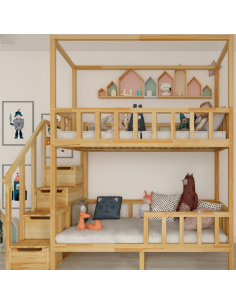 Stapelbed met trap FILIP met plafondhoge constructie – Zij-ingang