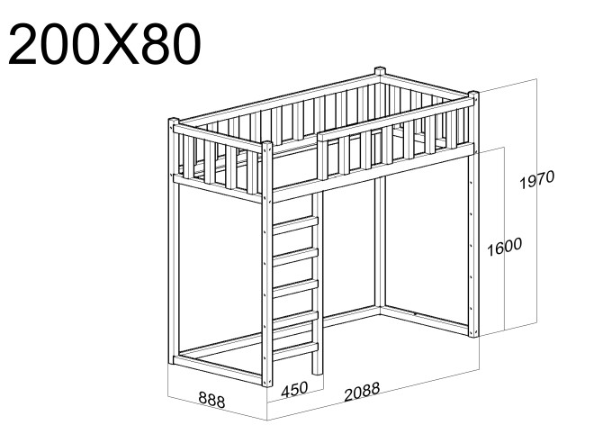 Lit mezzanine FILIP – Hauteur 160 cm